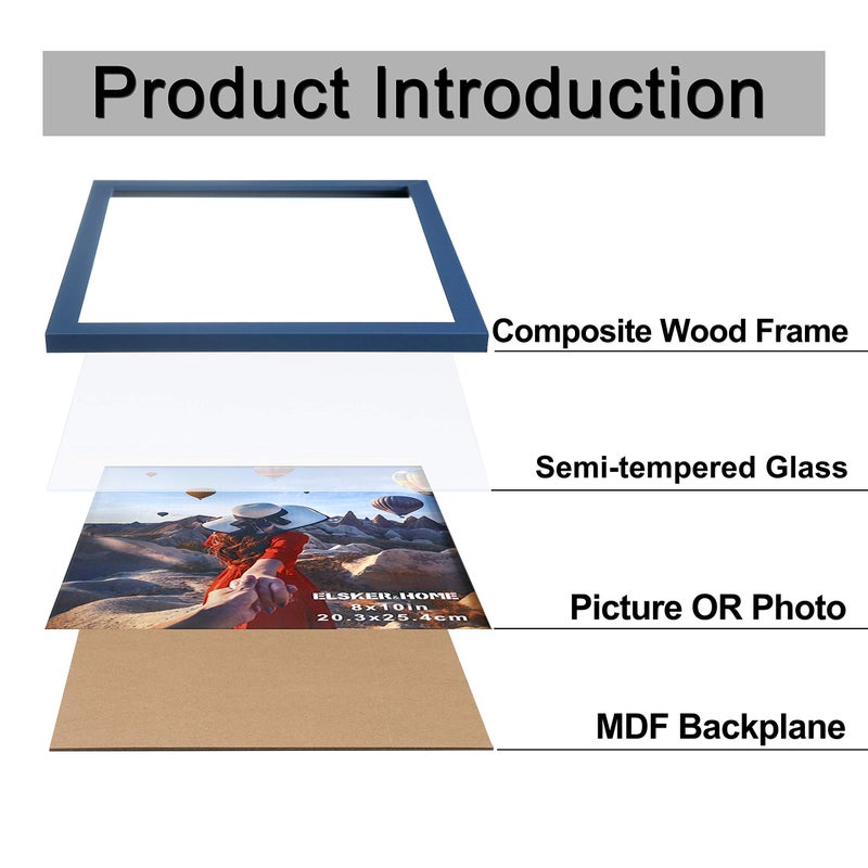 ELSKER&HOME 8x10 Picture Frame - Navy Blue Sturdy Wood Composite Photo Frame - Semi-tempered Glass - Includes Hanging Hardware and Desktop Easel - For Landscape/Portrait Frame (6 Pack) - Image 5